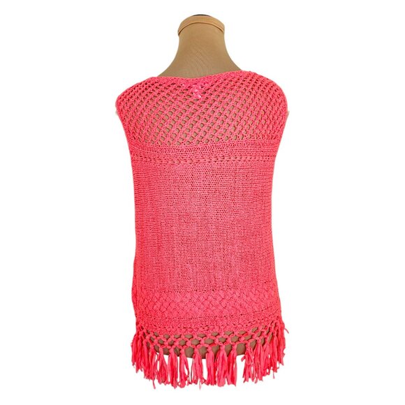 Lilly Pulitzer Hot Pink Neon Knit Fringe Top Sz S - Picture 4 of 9